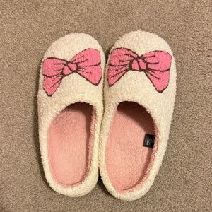 Francesca’s Cozy Cream Slippers with Pink Bow